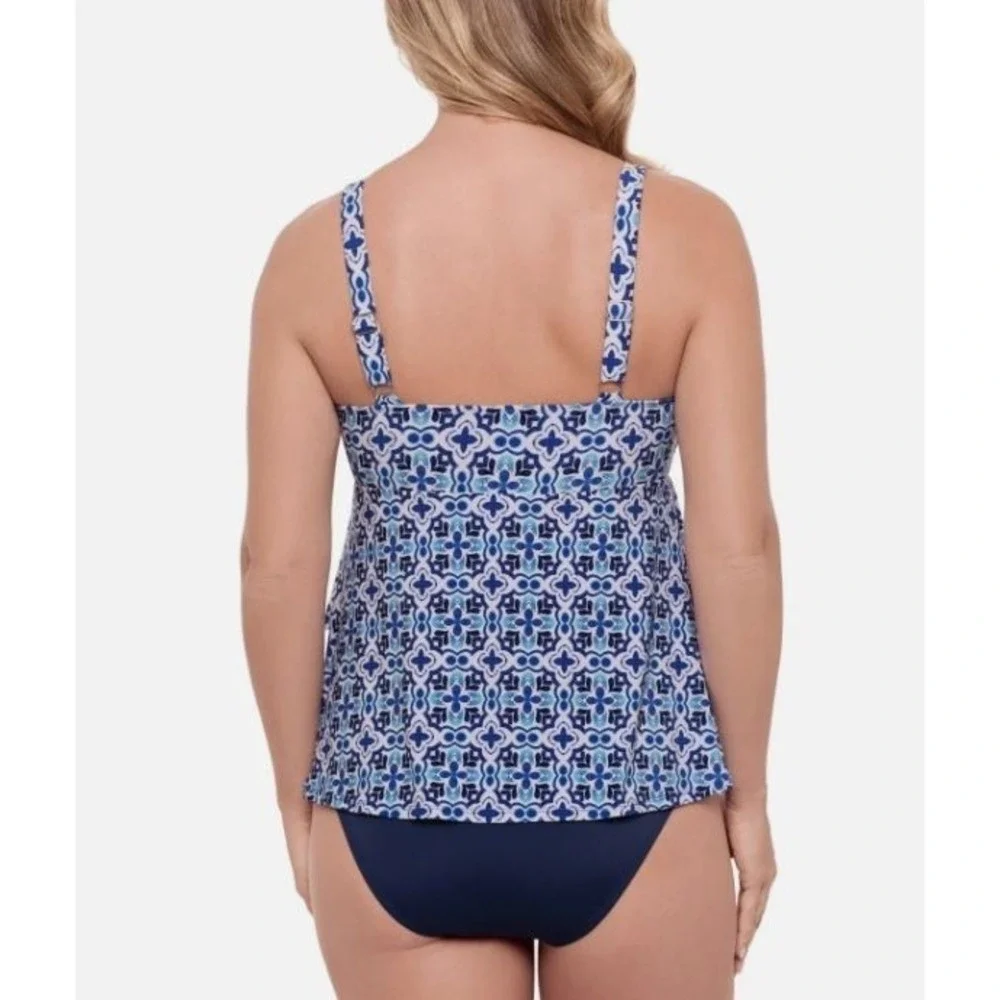 Swim Solutions Women's High-Low Double-Tier One-Piece Swimsuit in Blue Size 8 - Picture 3 of 9